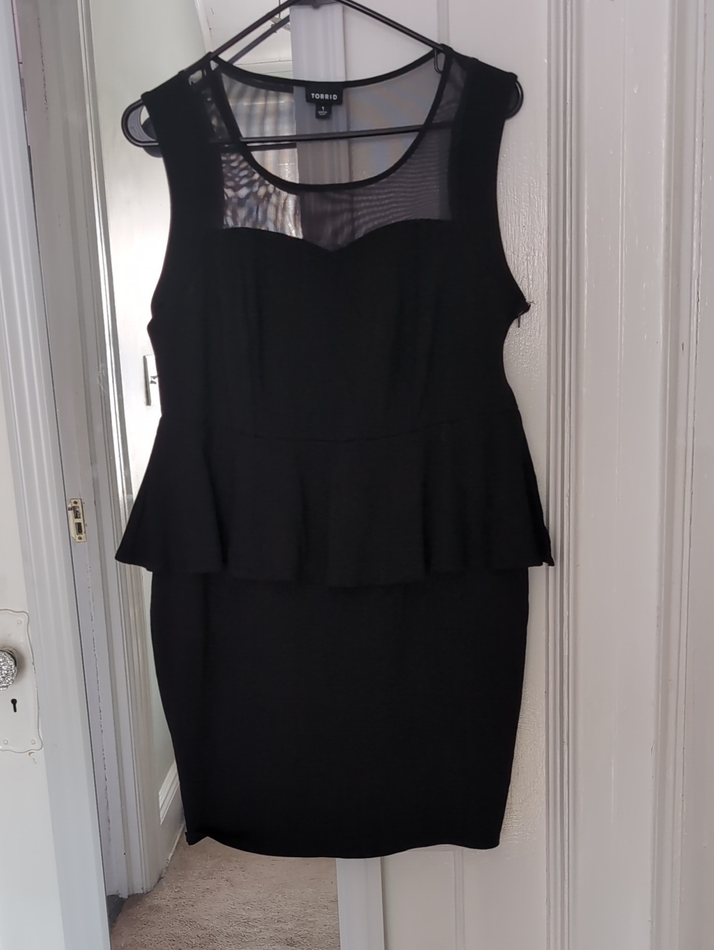 torrid size 1 Black Sleeveless Peplum Midi Dress with Sheer Yoke